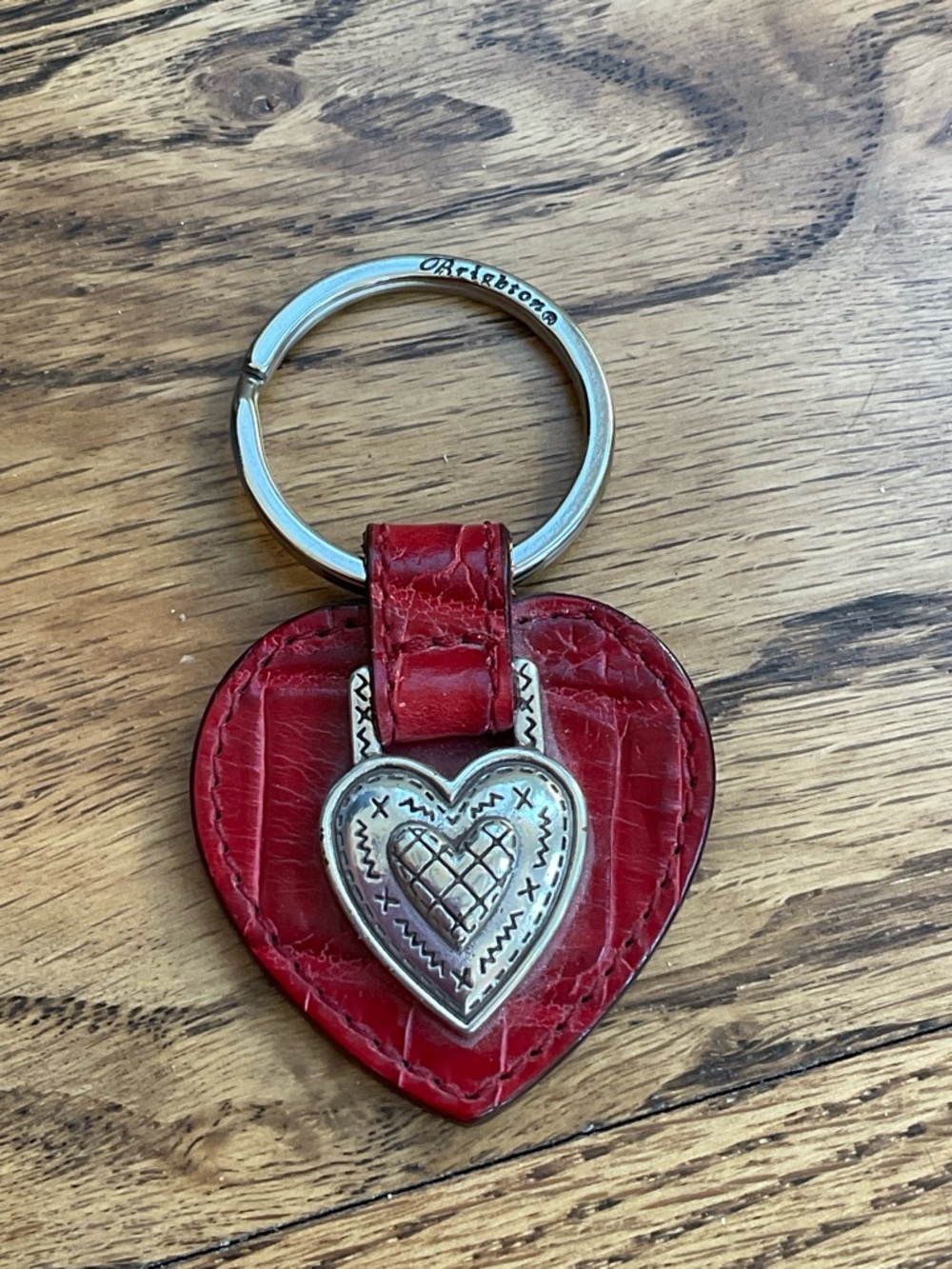 Brighton Red Heart Leather Keychain with Silver-Tone Heart Accent